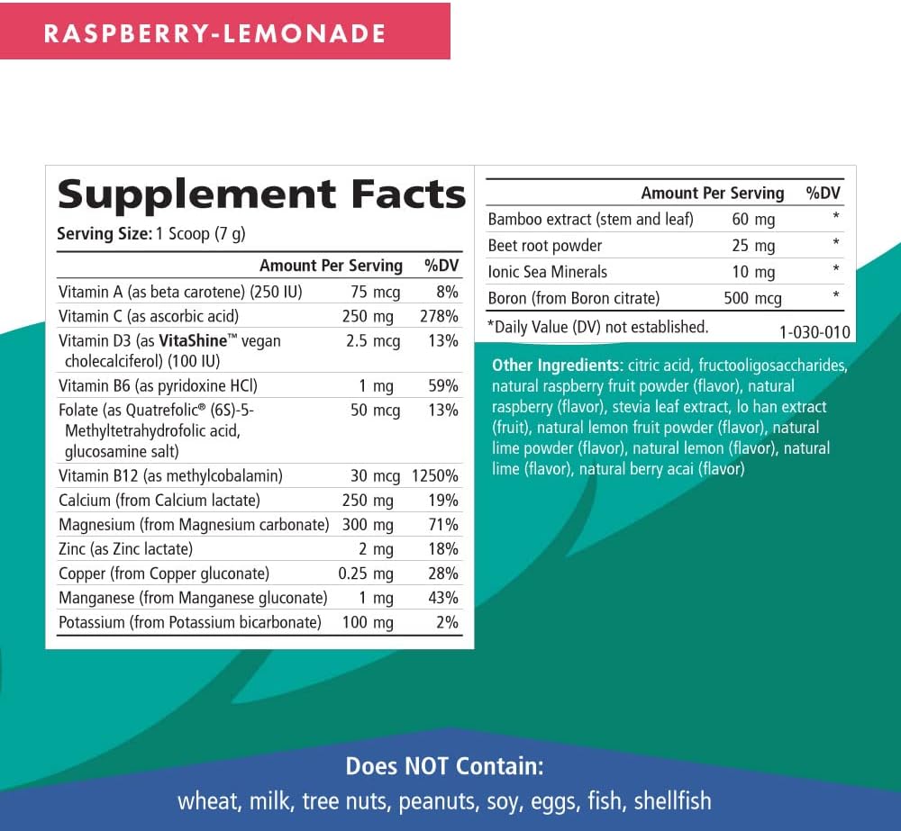 Pure Essence Labs Ionic Fizz Calcium Plus - Raspberry Lemonade - Strong Bones Formula with Vitamins A, B, C, D, & Potassium - 14.82 oz
