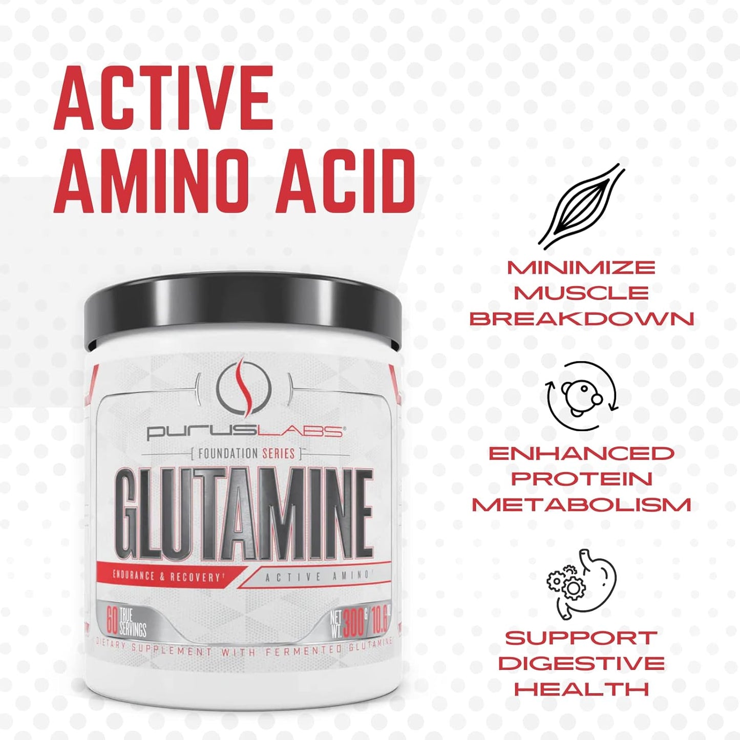 Pure Fermented L Glutamine Powder for Recovery, Hydration, Volume, & Gut Health - 60 Servings