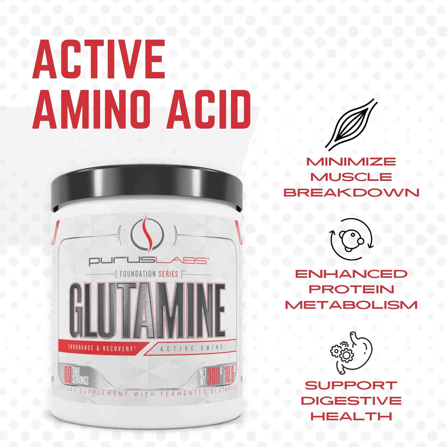 Pure Fermented L Glutamine Powder for Recovery, Hydration, Volume, & Gut Health - 60 Servings