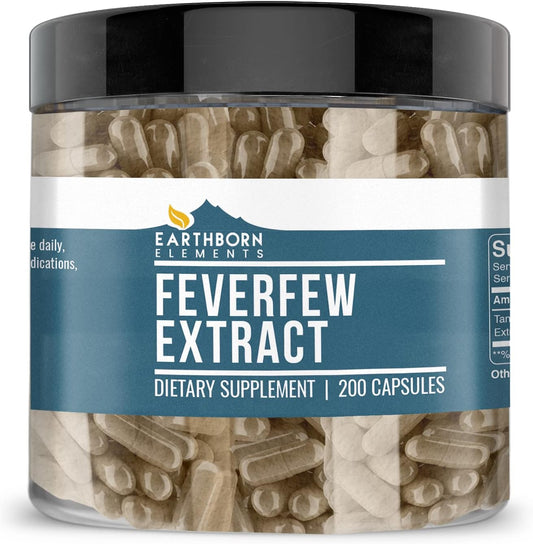 Pure Feverfew Extract Capsules - 200 Count, No Additives, Earthborn Elements
