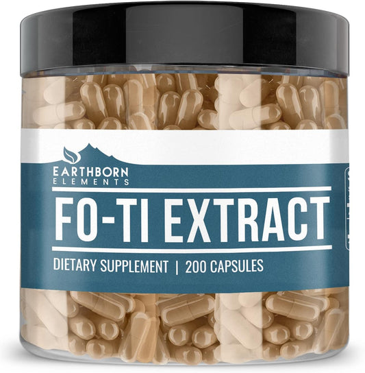 Pure Fo-Ti Extract Capsules - 200 Count, No Additives, Earthborn Elements