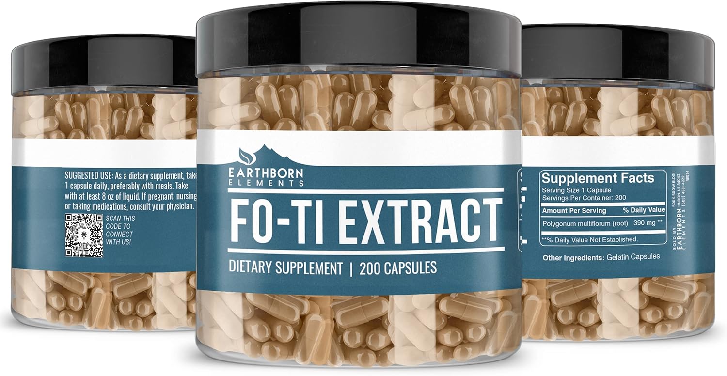 Pure Fo-Ti Extract Capsules - 200 Count, No Additives, Earthborn Elements