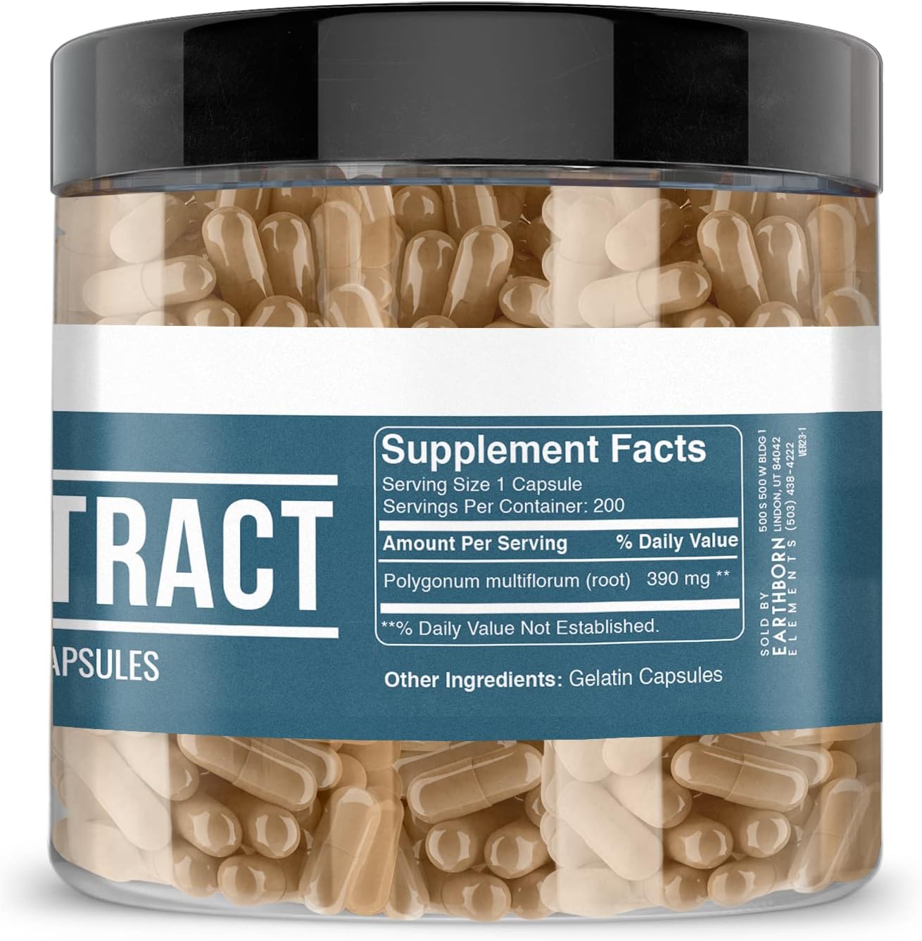 Pure Fo-Ti Extract Capsules - 200 Count, No Additives, Earthborn Elements