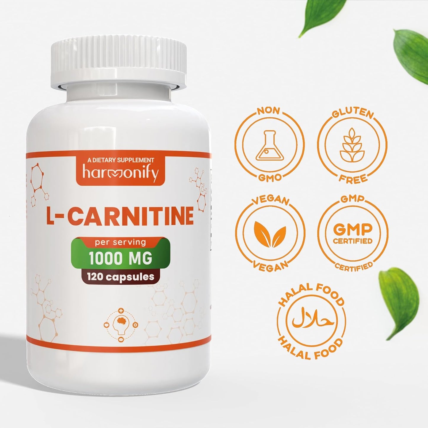 Pure Form L Carnitine Supplement - 1000mg per Serving - 120 Vegetarian Capsules - 60 Servings