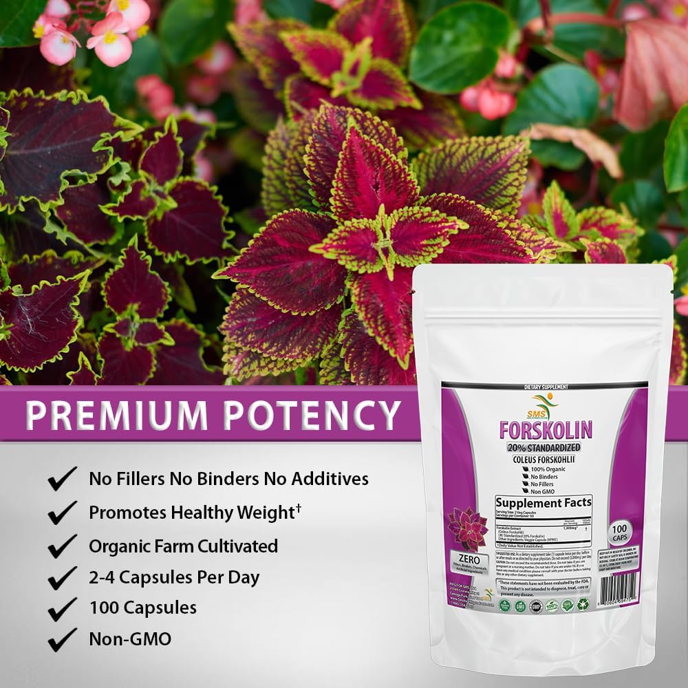 Pure Forskolin Extract Supplement with 20% Standardized Coleus Forskohlii - 1,000 mg Energy Booster for Women and Men - 100 Veggie Capsules
