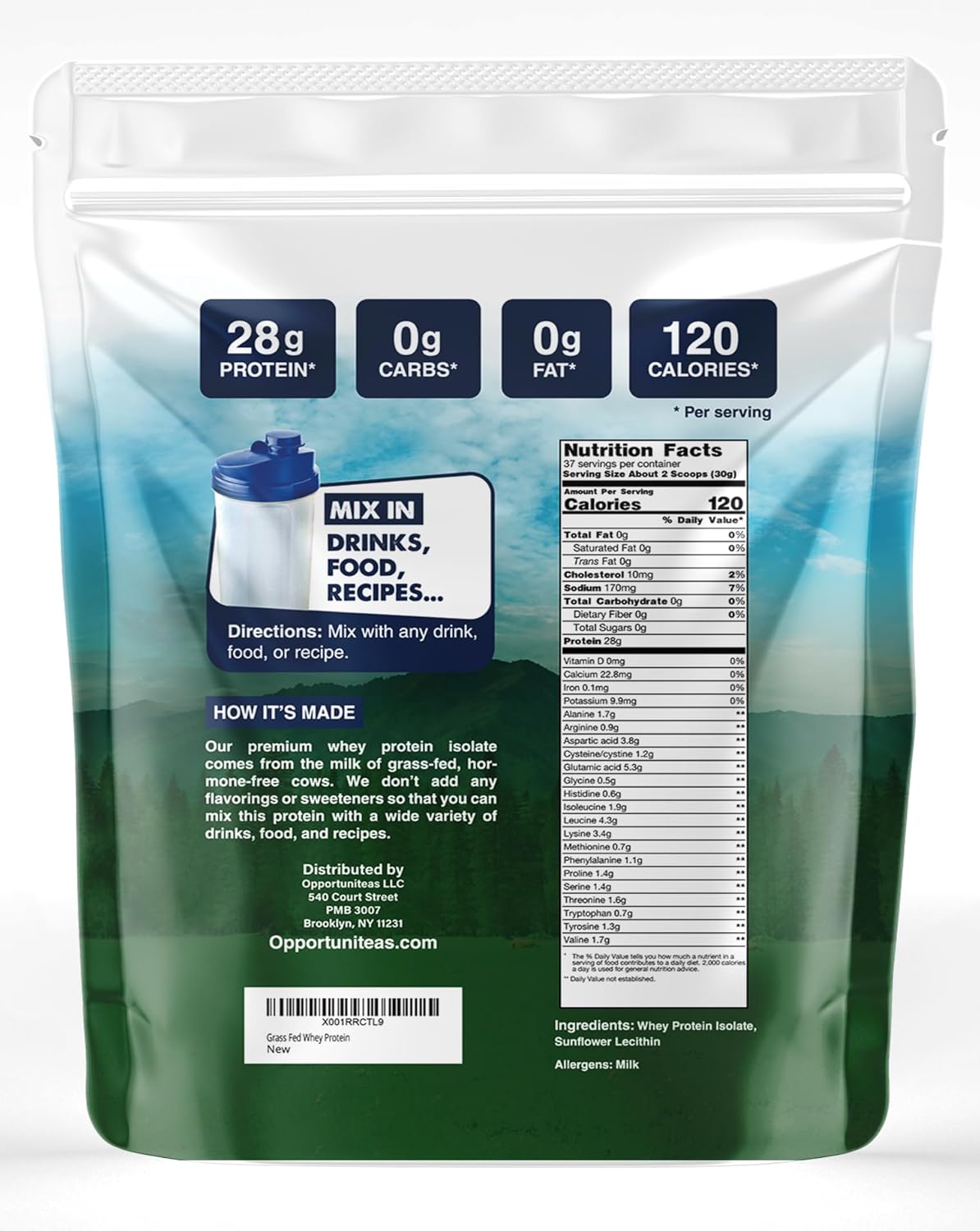 Pure Grass Fed Whey Isolate Protein Powder - Unflavored 28g Protein - Hormone-Free, Non-GMO - 2.5lb Pack - BoostGo Australia