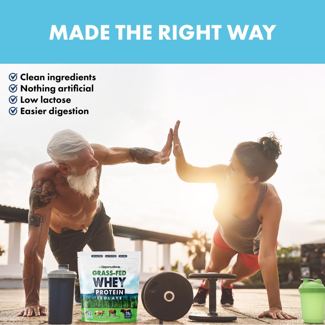Pure Grass Fed Whey Isolate Protein Powder - Unflavored 28g Protein - Hormone-Free, Non-GMO - 2.5lb Pack - BoostGo Australia