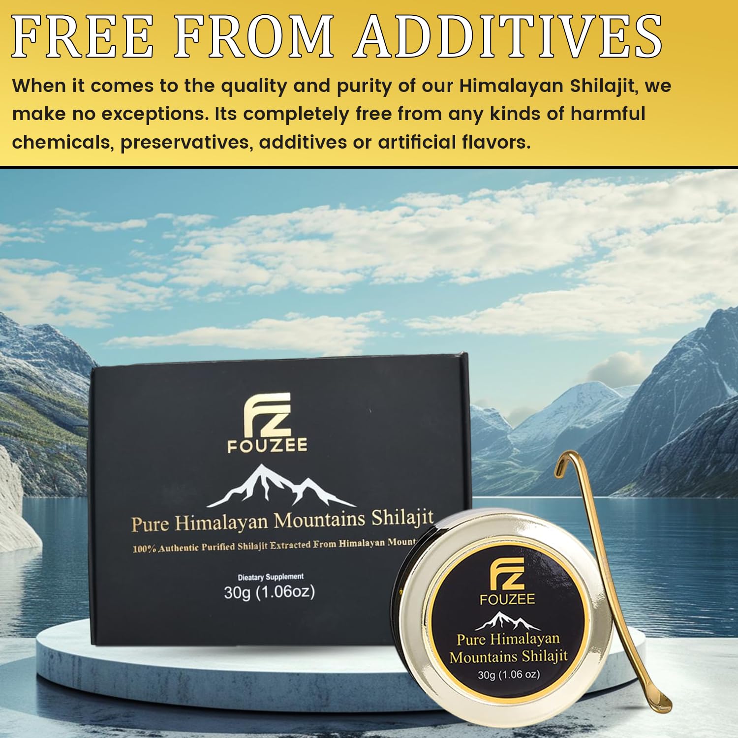 Pure Himalayan Mountains Shilajit with 77% Fulvic Acid - Authentic Hard Consistency, Natural Source of Trace Minerals - 30g with Stainless Steel Spoon