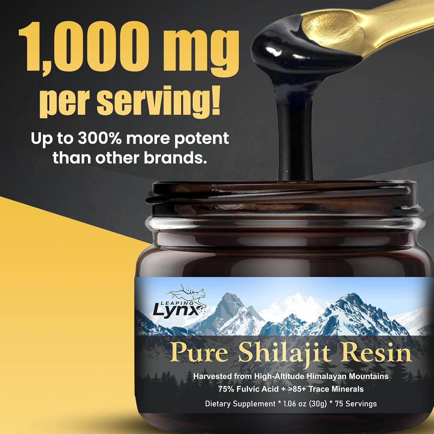 Pure Himalayan Organic Leaping Lynx Shilajit Resin [1,000 mg] ||Gold Grade|| for Men & Women - Lab Purified with Max Potency Fulvic Acid & Trace Minerals for Energy & Immune Boost