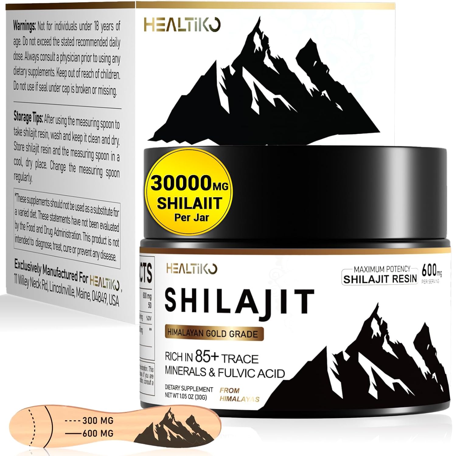 Pure Himalayan Organic Shilajit Resin - 600mg Gold Grade Potency for Men & Women - 85+ Trace Minerals & Fulvic Acid - Boost Stamina, Immunity & Strength - 50 Servings (30g)