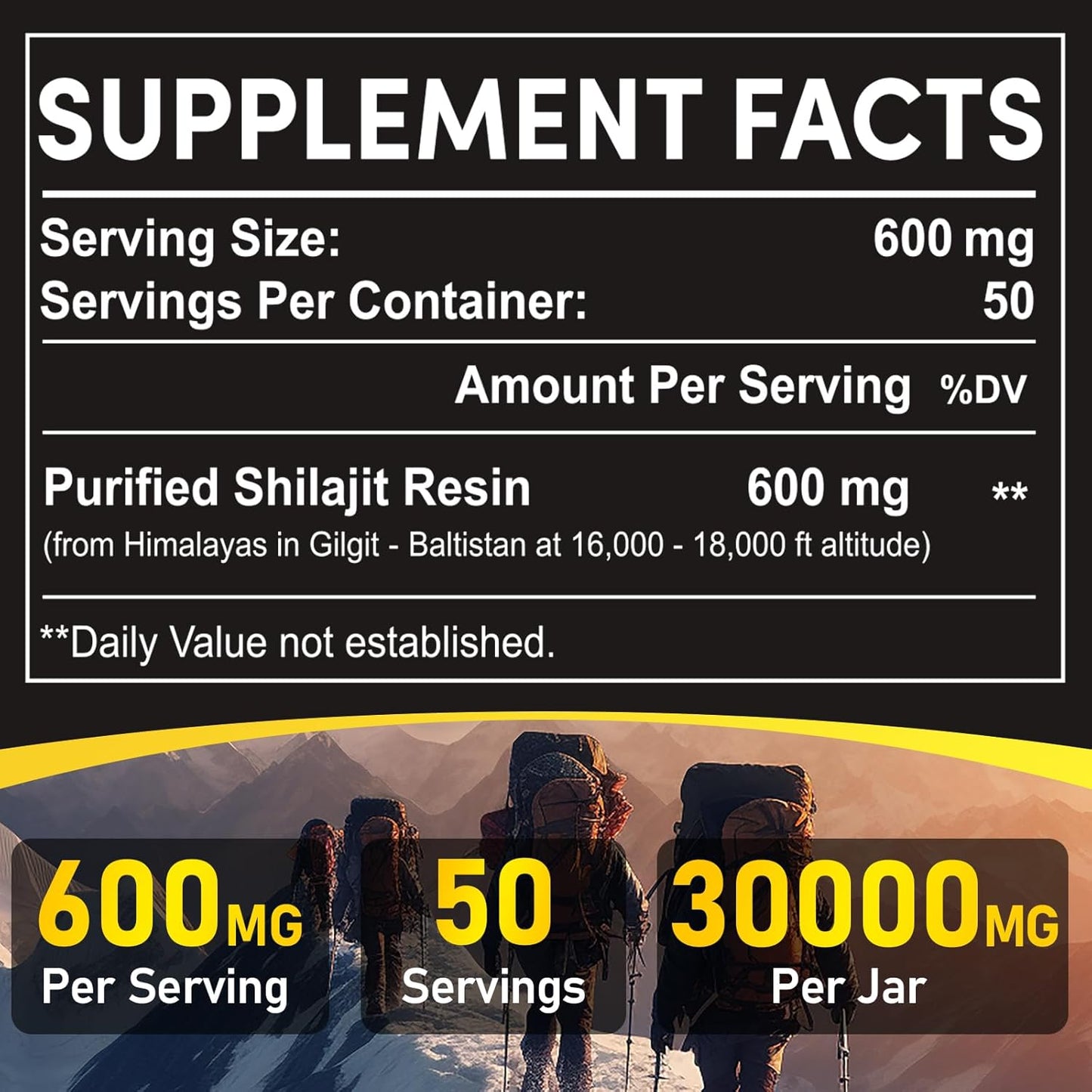 Pure Himalayan Organic Shilajit Resin - 600mg Gold Grade Potency for Men & Women - 85+ Trace Minerals & Fulvic Acid - Boost Stamina, Immunity & Strength - 50 Servings (30g)