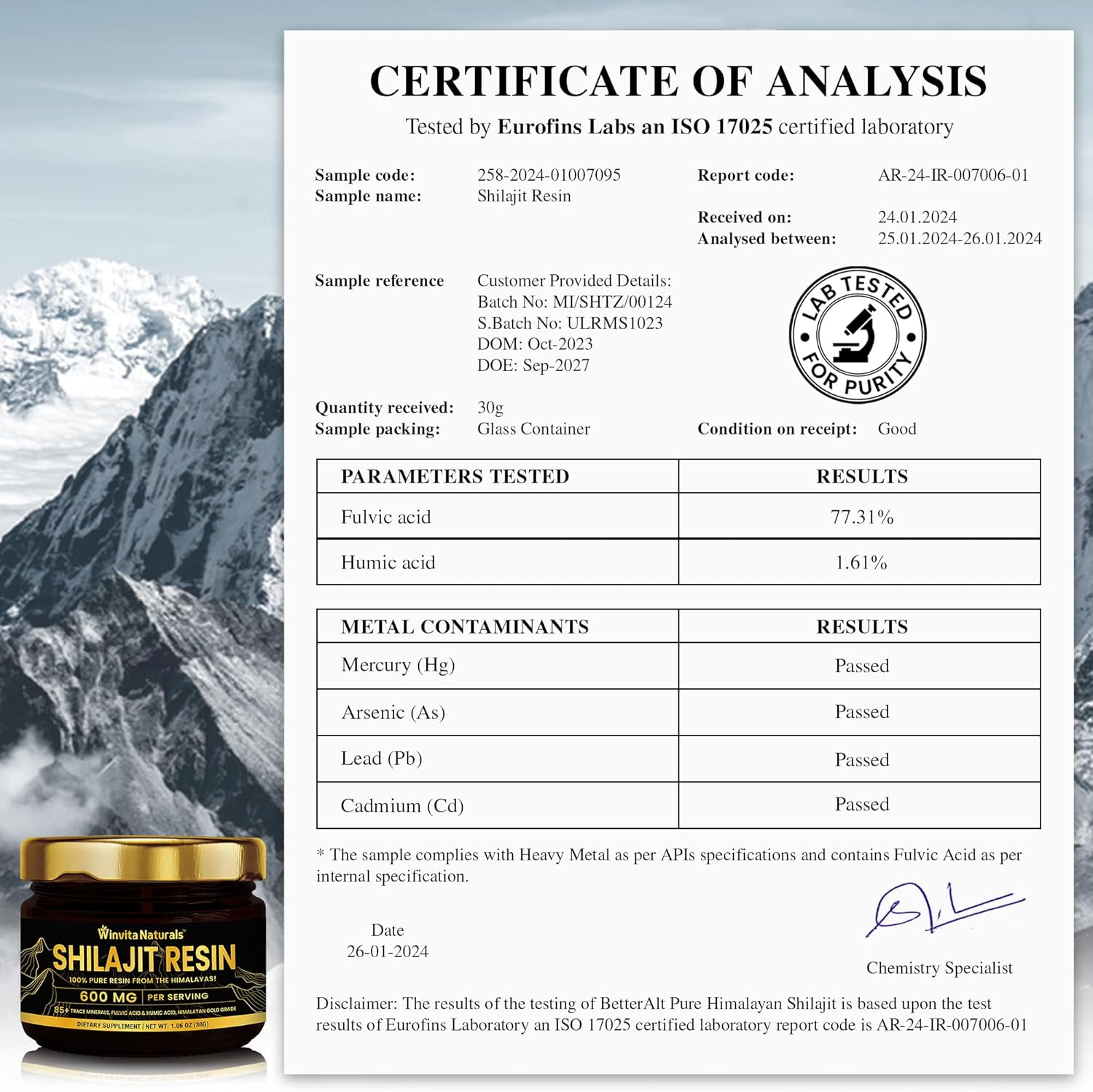 Pure Himalayan Organic Shilajit Resin - 600mg Gold Grade Supplement for Energy Boost & Immune Support, 85+ Trace Minerals, Fulvic Acid - 30g