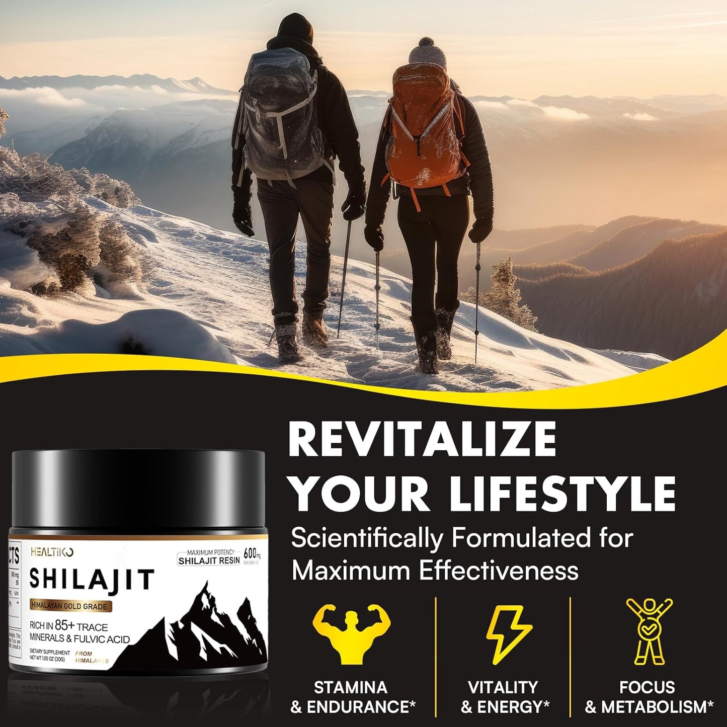 Pure Himalayan Organic Shilajit Resin - 600mg Gold Grade Potency for Men & Women - 85+ Trace Minerals & Fulvic Acid - Boost Stamina, Immunity & Strength - 50 Servings (30g)
