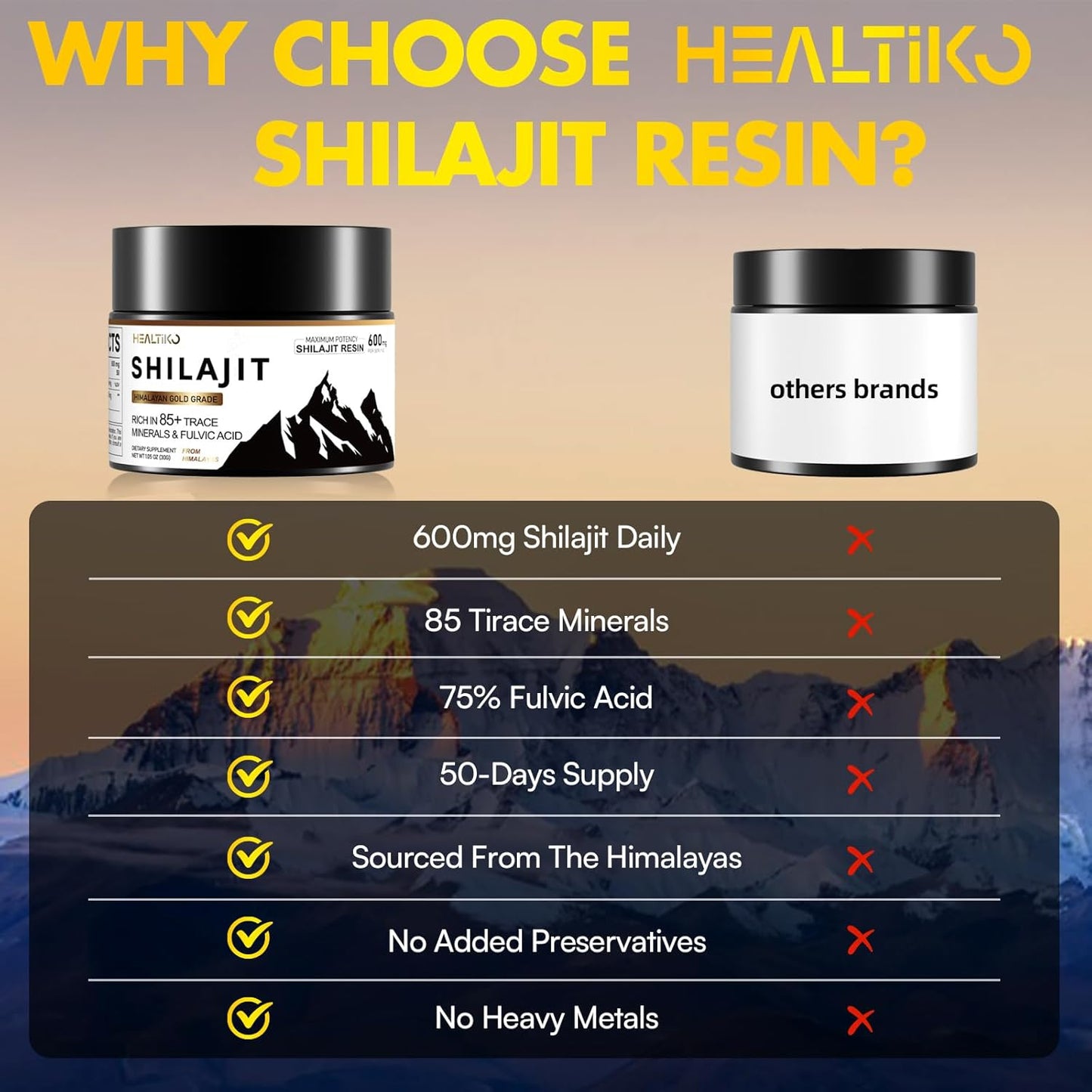 Pure Himalayan Organic Shilajit Resin - 600mg Gold Grade Potency for Men & Women - 85+ Trace Minerals & Fulvic Acid - Boost Stamina, Immunity & Strength - 50 Servings (30g)