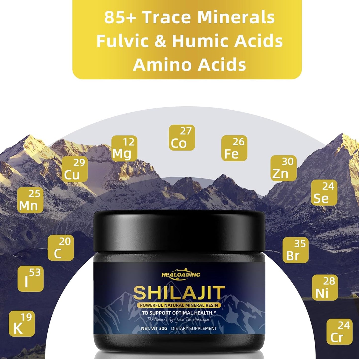Pure Himalayan Organic Shilajit Resin - 600mg Gold Grade Supplement for Men with 85+ Trace Minerals & 75%+ Fulvic Acid - Energy & Immune Support
