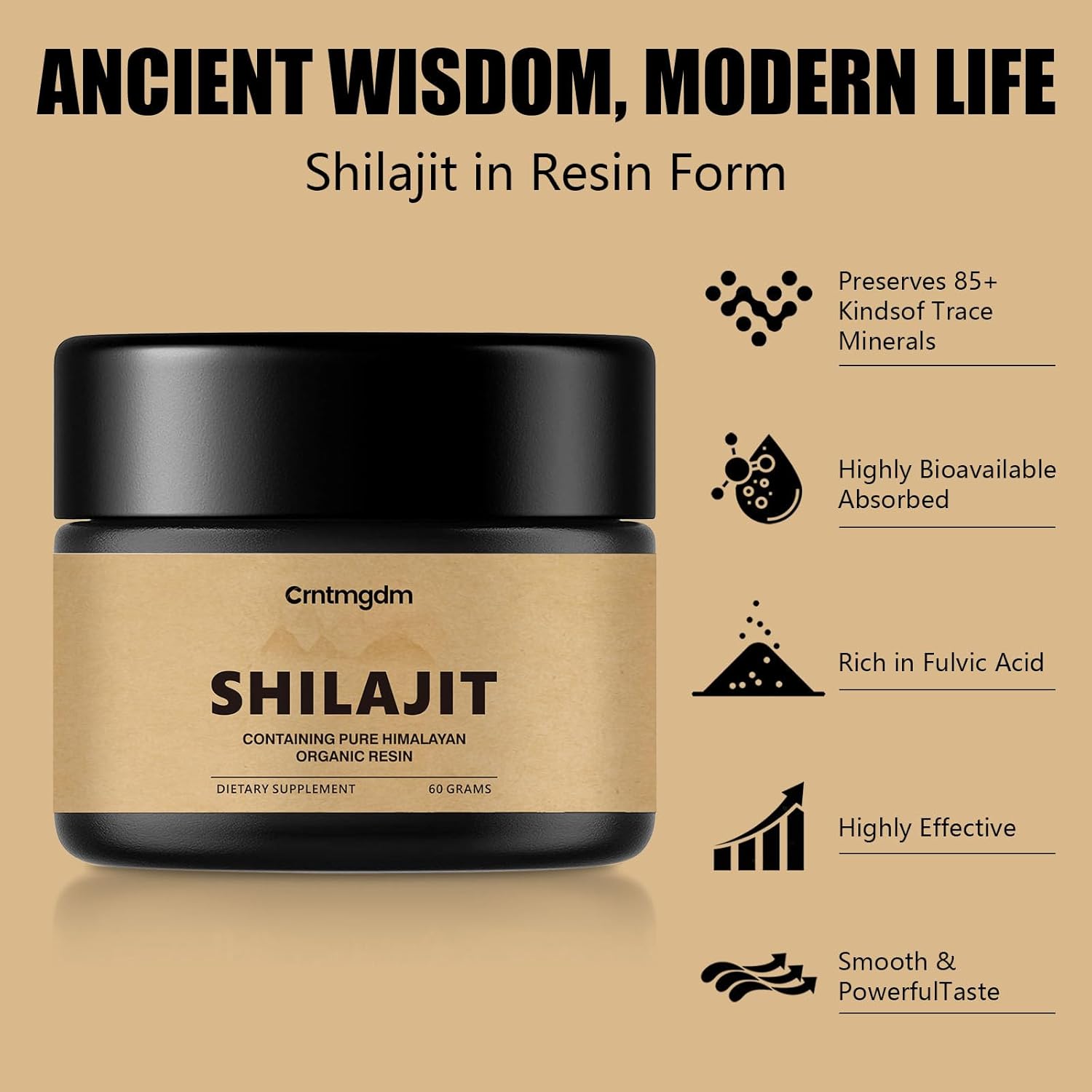 Pure Himalayan Organic Shilajit Resin Gel - 60g with 85+ Humic Acid & Trace Minerals - Premium Energy and Immune Support Enhancer for Men & Women