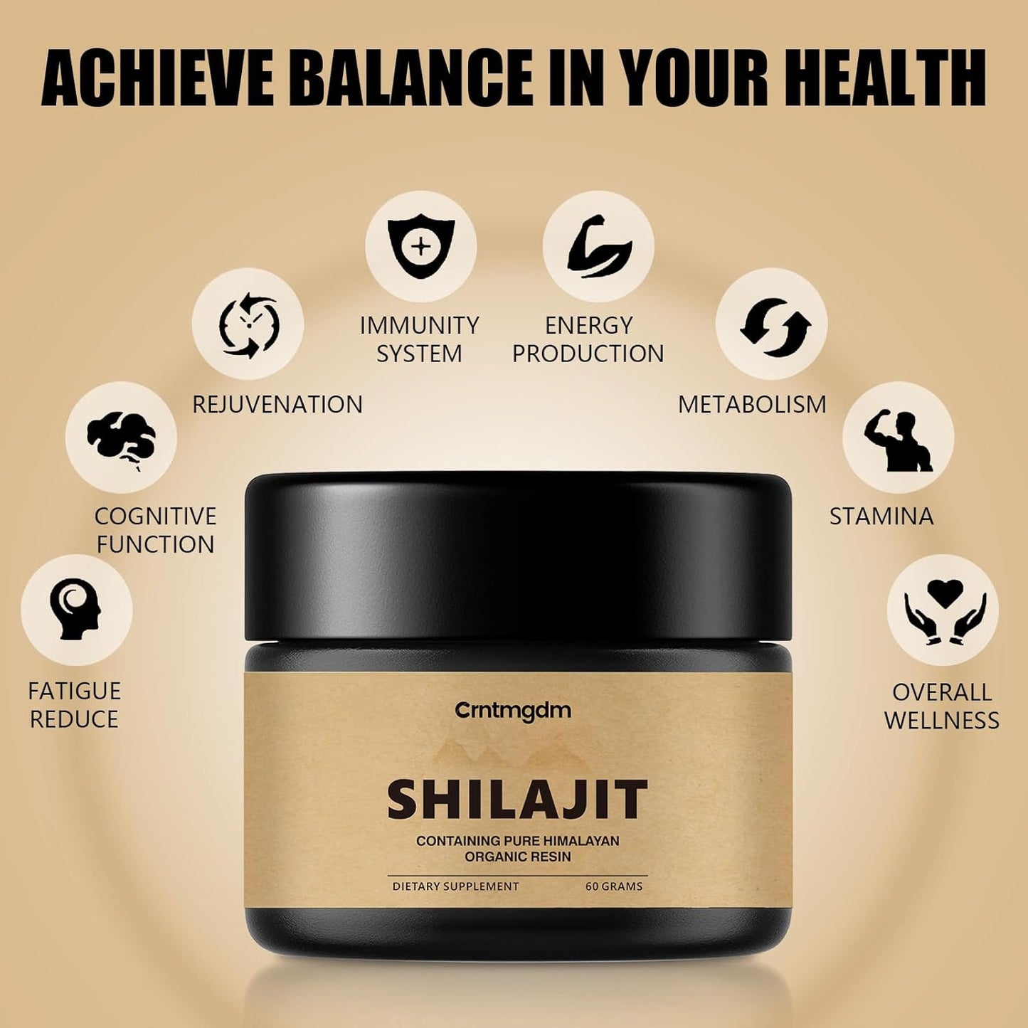 Pure Himalayan Organic Shilajit Resin Gel - 60g with 85+ Humic Acid & Trace Minerals - Premium Energy and Immune Support Enhancer for Men & Women