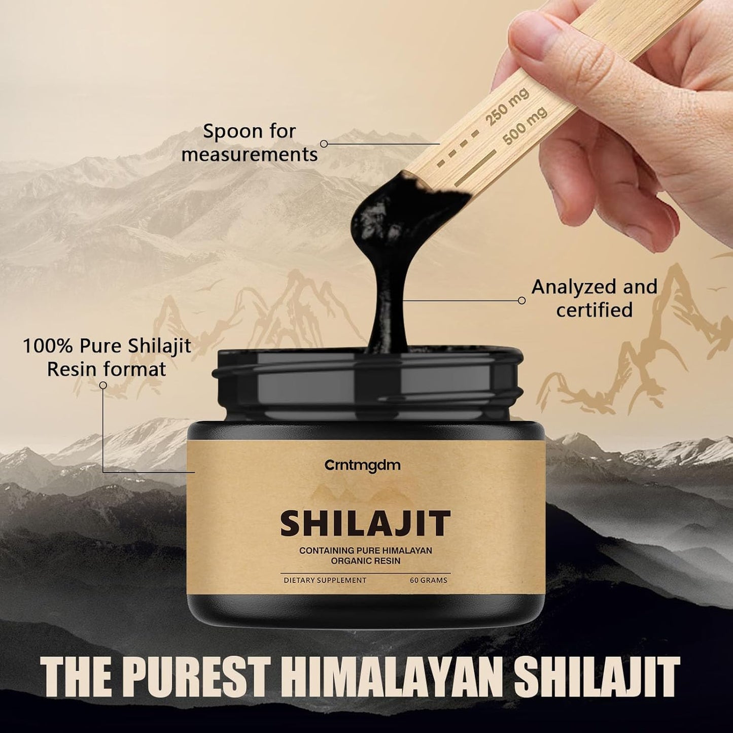 Pure Himalayan Organic Shilajit Resin Gel - 60g with 85+ Humic Acid & Trace Minerals - Premium Energy and Immune Support Enhancer for Men & Women
