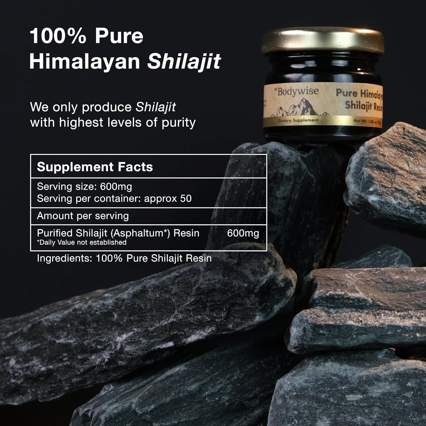 Pure Himalayan Shilajit Resin 600mg | 75%+ Fulvic Acid, 85+ Trace Minerals | Lab Tested, Heavy Metal Free | Organic Men & Women Supplement 30g