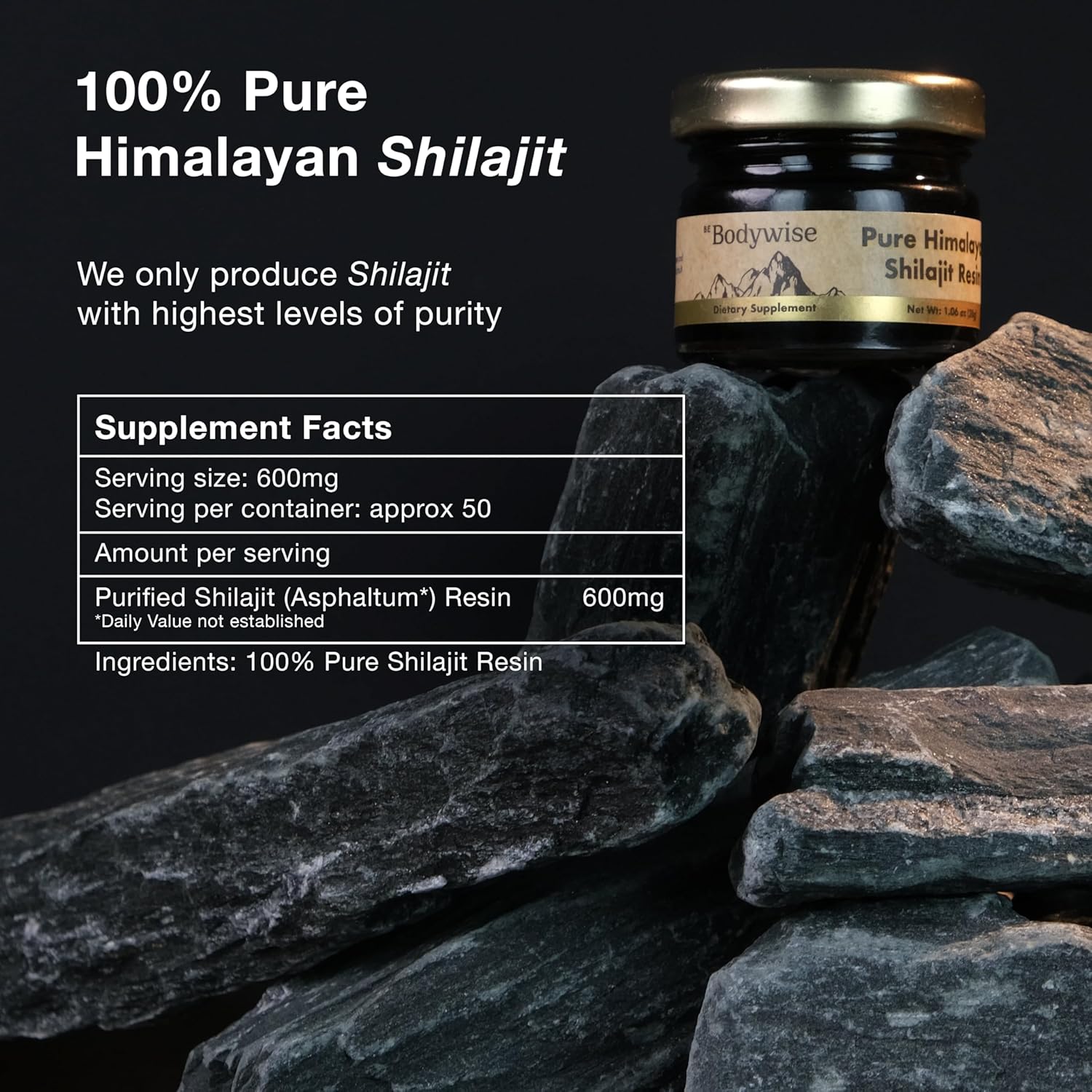 Pure Himalayan Shilajit Resin 600mg | 75%+ Fulvic Acid, 85+ Trace Minerals | Lab Tested, Heavy Metal Free | Organic Men & Women Supplement 30g