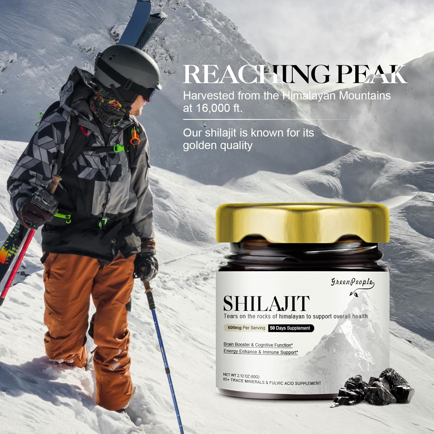 Pure Himalayan Shilajit Resin with 89 Trace Minerals & Fulvic Acid - Gold Grade Energy & Immunity Supplement for Men & Women - 100 Servings/60g