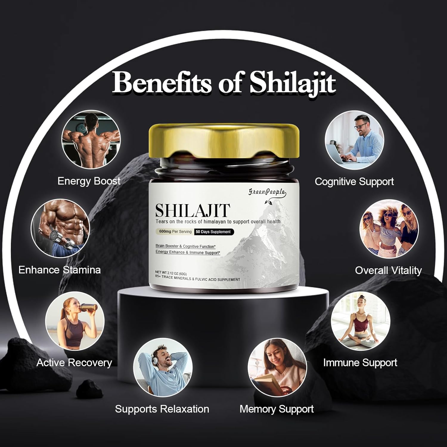 Pure Himalayan Shilajit Resin with 89 Trace Minerals & Fulvic Acid - Gold Grade Energy & Immunity Supplement for Men & Women - 100 Servings/60g