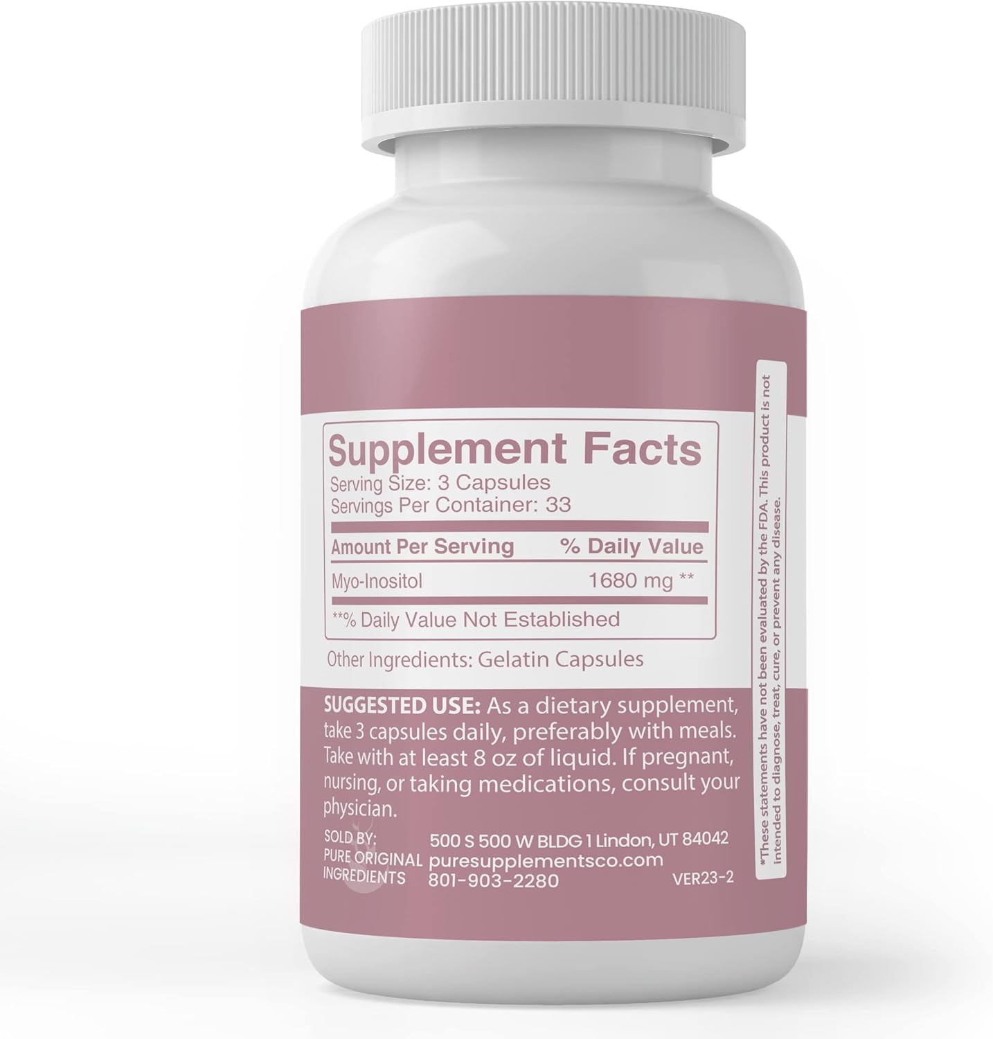 Pure Inositol Capsules (100 Count) - Lab Verified, No Additives or Fillers