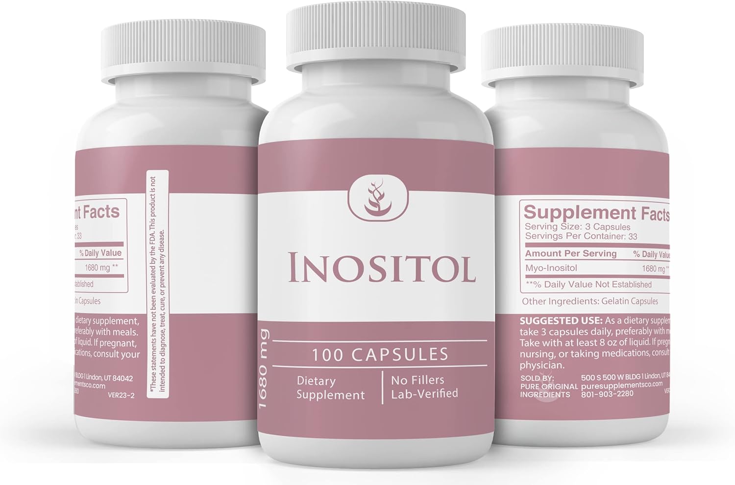 Pure Inositol Capsules (100 Count) - Lab Verified, No Additives or Fillers