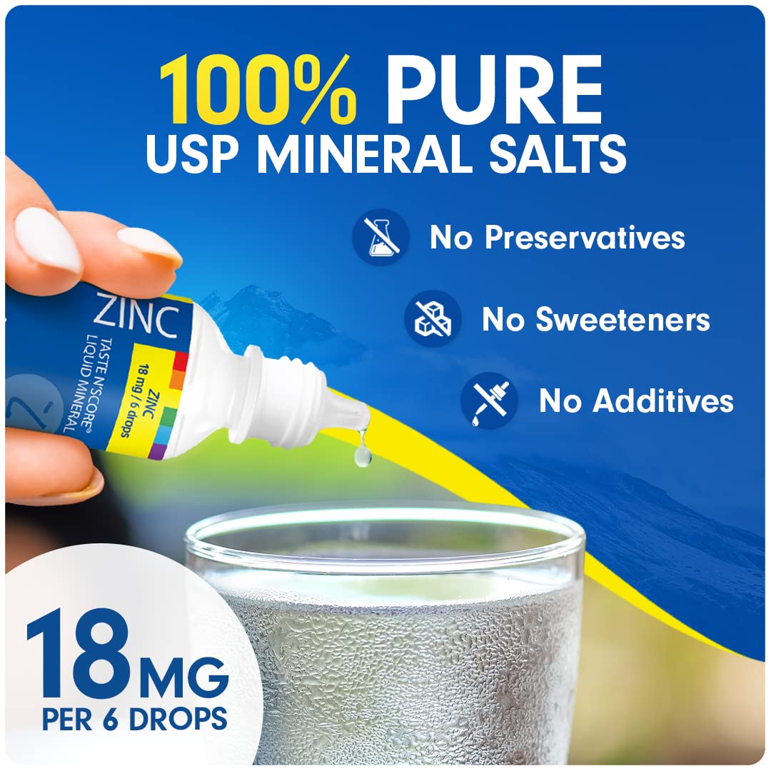 Pure Ionic Zinc Liquid Mineral Supplement - 18mg, 118 Servings - Taste N' Score Technology