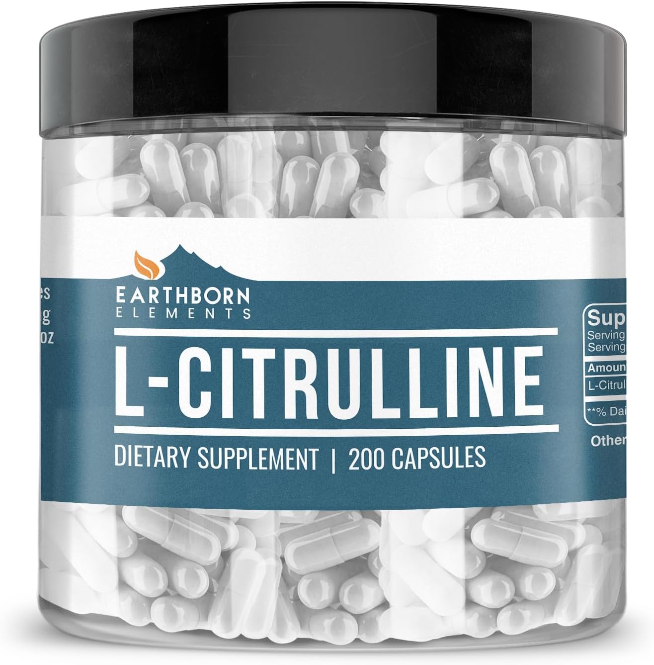 Pure L-Citrulline Supplement, 200 Capsules, Lab-Tested, No Stearates or Rice Fillers, Earthborn Elements
