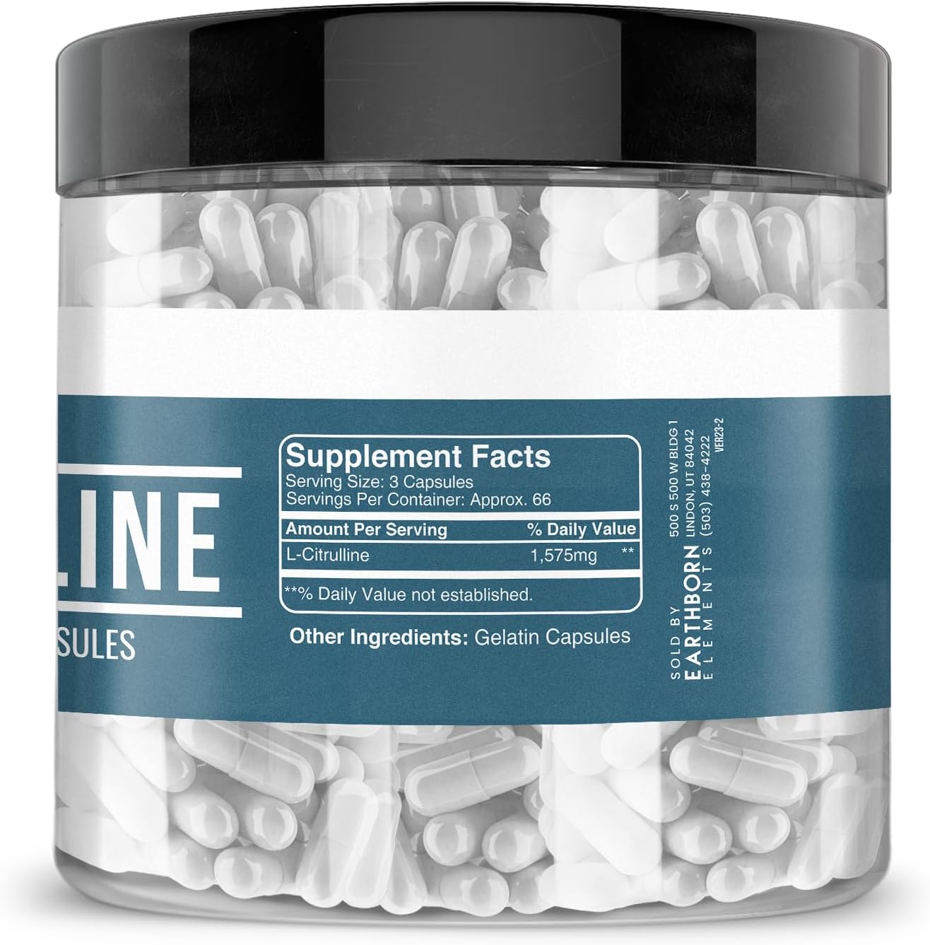 Pure L-Citrulline Supplement, 200 Capsules, Lab-Tested, No Stearates or Rice Fillers, Earthborn Elements