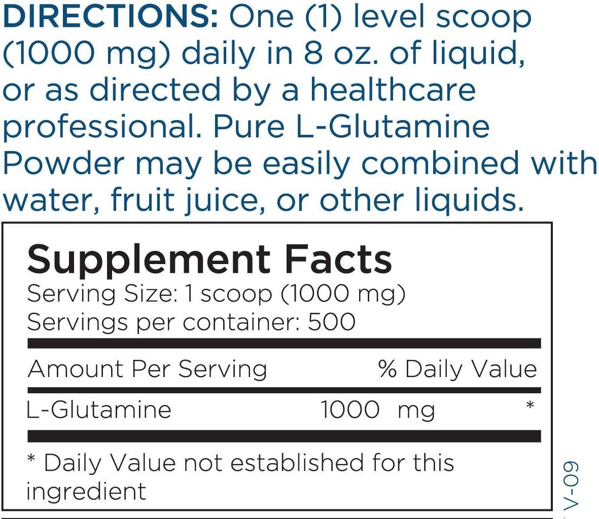 Pure L-Glutamine Powder Supplement for Gut Health, Immune Function, and Muscle Recovery - 1000mg Amino Acid Drink Mix (500g / 500 Servings)