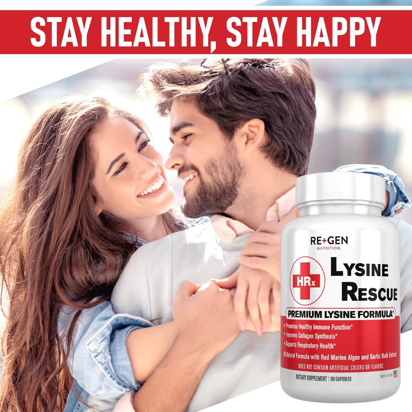 Pure L-Lysine Amino Acid Supplement for Immune & Skin Health - 90 Capsules