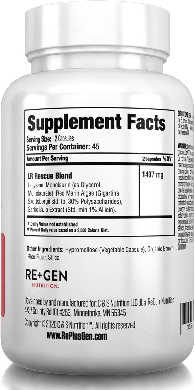 Pure L-Lysine Amino Acid Supplement for Immune & Skin Health - 90 Capsules