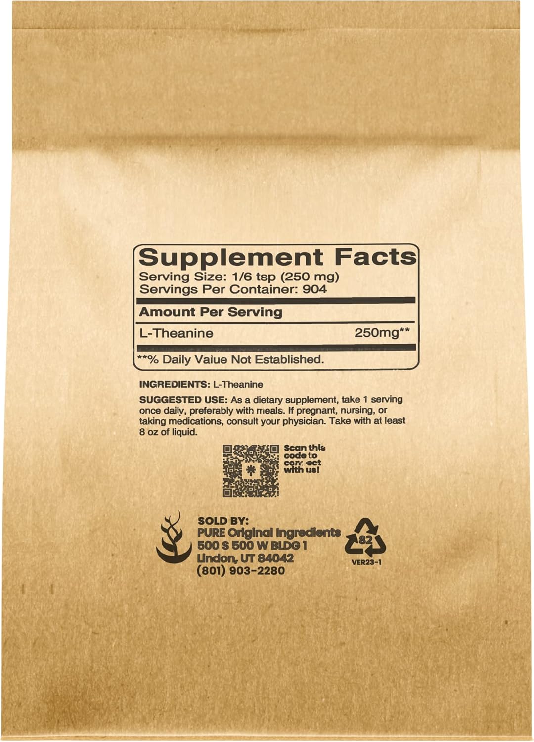 Pure L-Theanine (8 oz) Amino Acid Supplement - 100% Original Ingredients, No Additives or Fillers