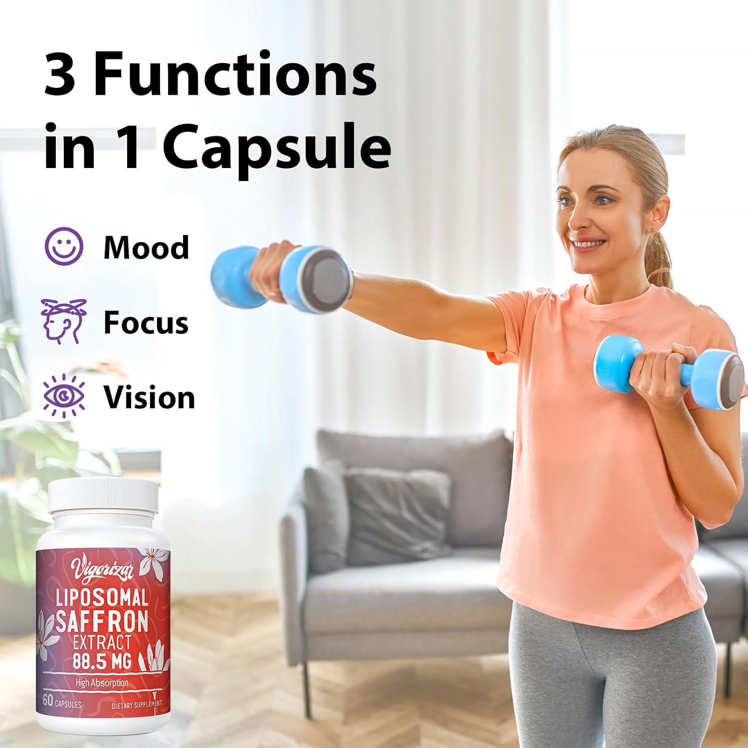 Pure Liposomal Saffron Extract Supplements - High Bioavailability, 88.5 mg - 480 Veggie Capsules - USA Made