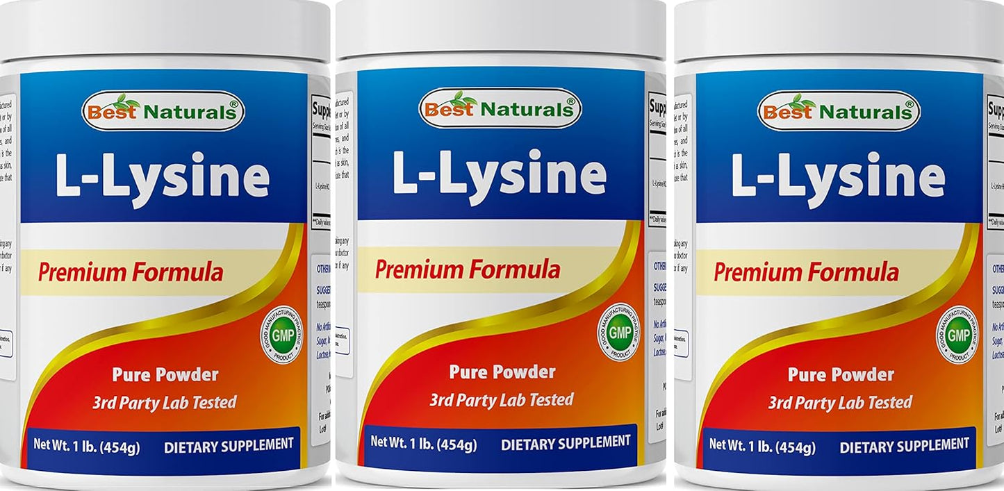 Pure Lysine Powder - Best Naturals, 3 Pounds Total - 100% Natural and Pure