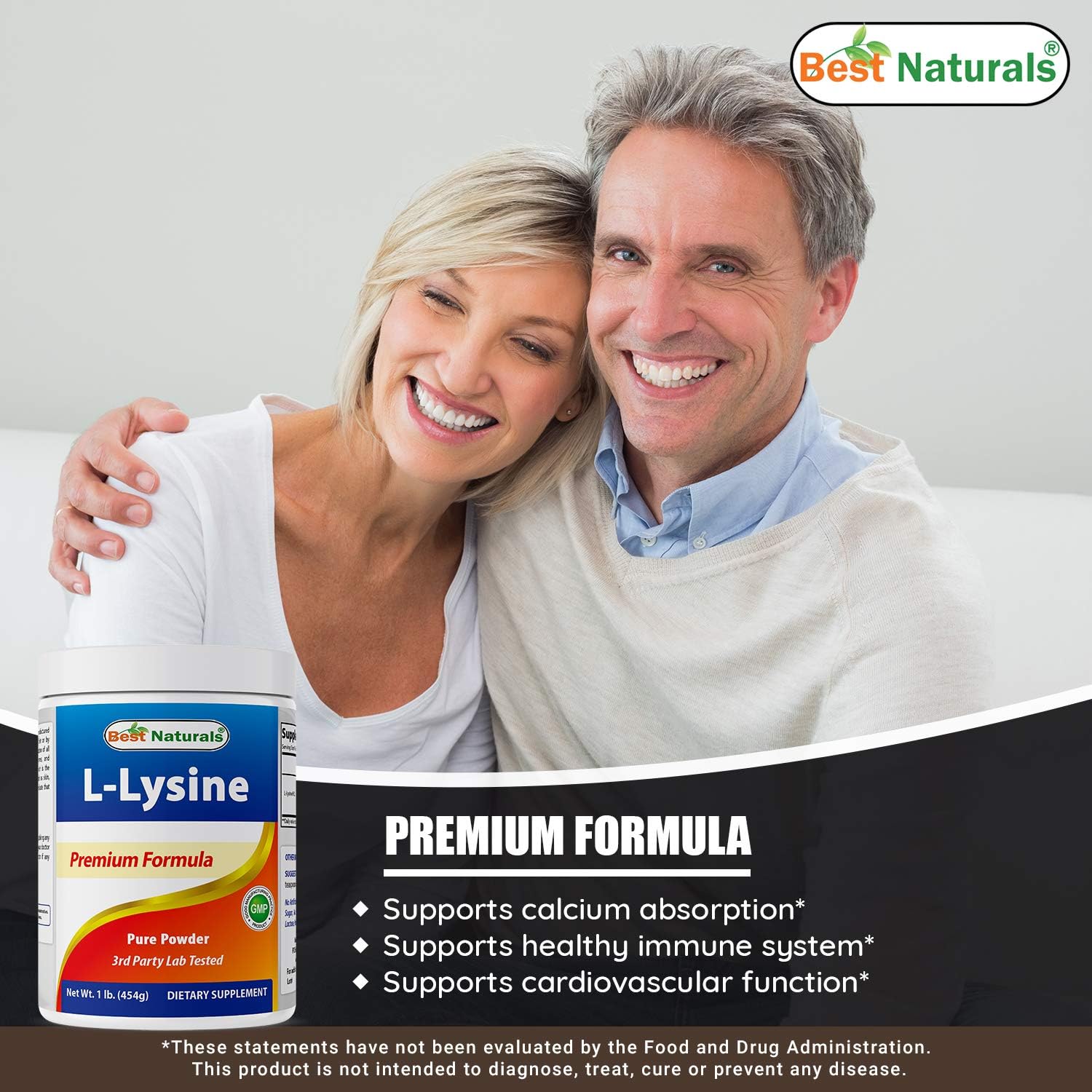 Pure Lysine Powder - Best Naturals, 3 Pounds Total - 100% Natural and Pure
