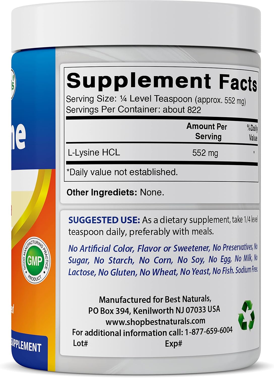 Pure Lysine Powder - Best Naturals, 3 Pounds Total - 100% Natural and Pure