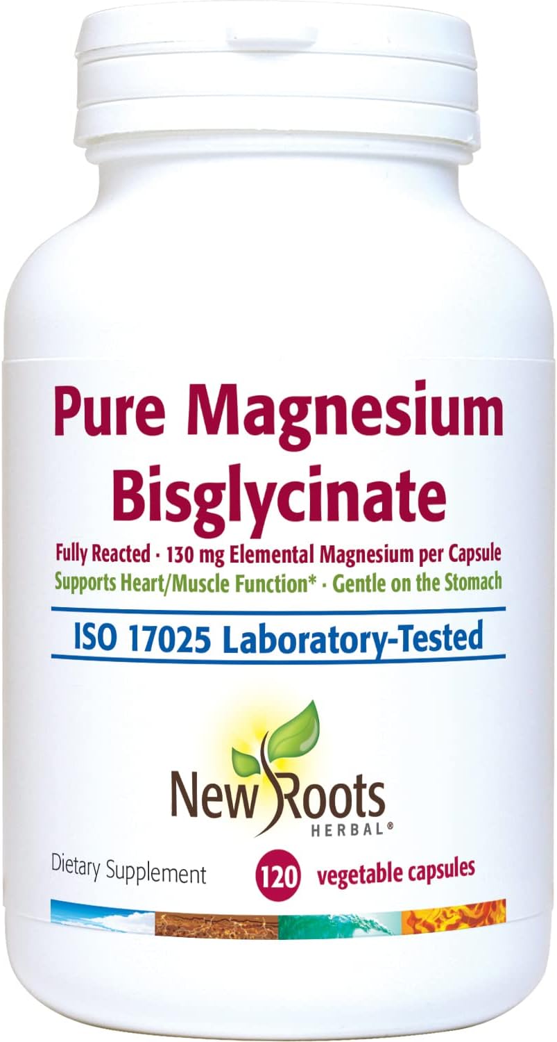 Pure Magnesium Bisglycinate Capsules - 130mg Elemental Magnesium - Heart & Muscle Support - Gentle on Stomach - Gluten Free & Non-GMO - 120 Veg Caps