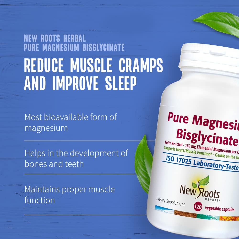 Pure Magnesium Bisglycinate Capsules - 130mg Elemental Magnesium - Heart & Muscle Support - Gentle on Stomach - Gluten Free & Non-GMO - 120 Veg Caps