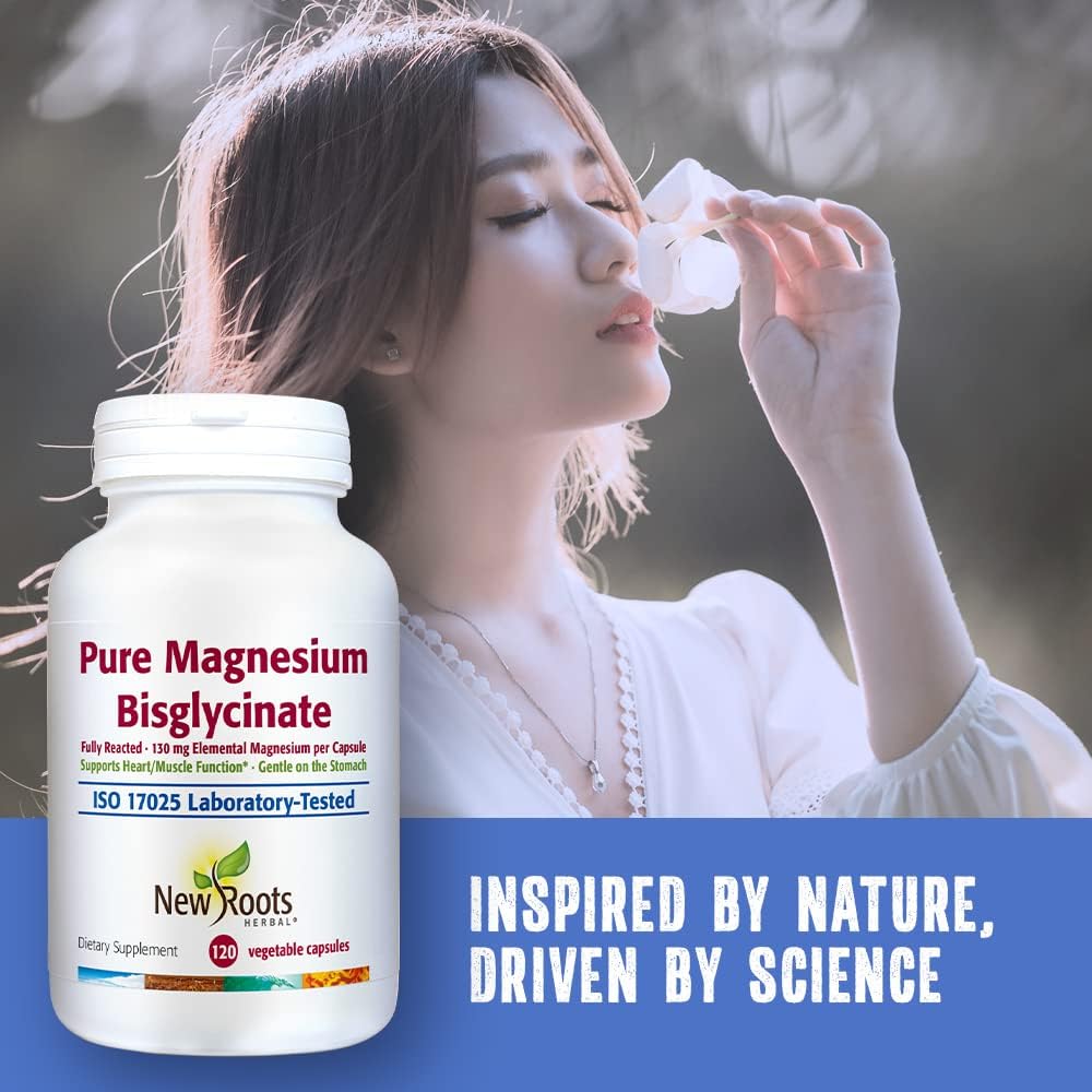 Pure Magnesium Bisglycinate Capsules - 130mg Elemental Magnesium - Heart & Muscle Support - Gentle on Stomach - Gluten Free & Non-GMO - 120 Veg Caps