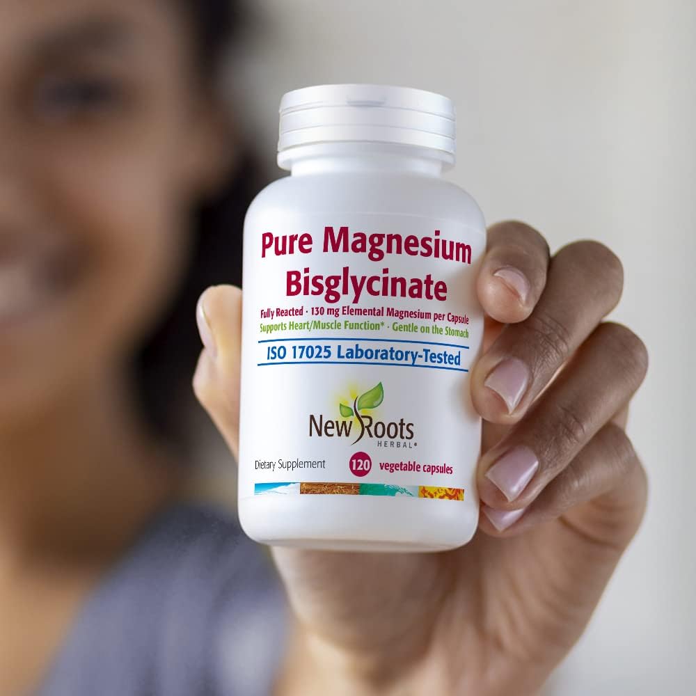 Pure Magnesium Bisglycinate Capsules - 130mg Elemental Magnesium - Heart & Muscle Support - Gentle on Stomach - Gluten Free & Non-GMO - 120 Veg Caps