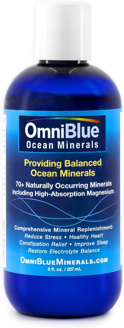 Pure Magnesium Mineral Replenishment Set - OmniBlue Ocean Minerals 8oz & OceanPower Topical Spray 6oz | 70+ Trace Minerals | Additive-Free