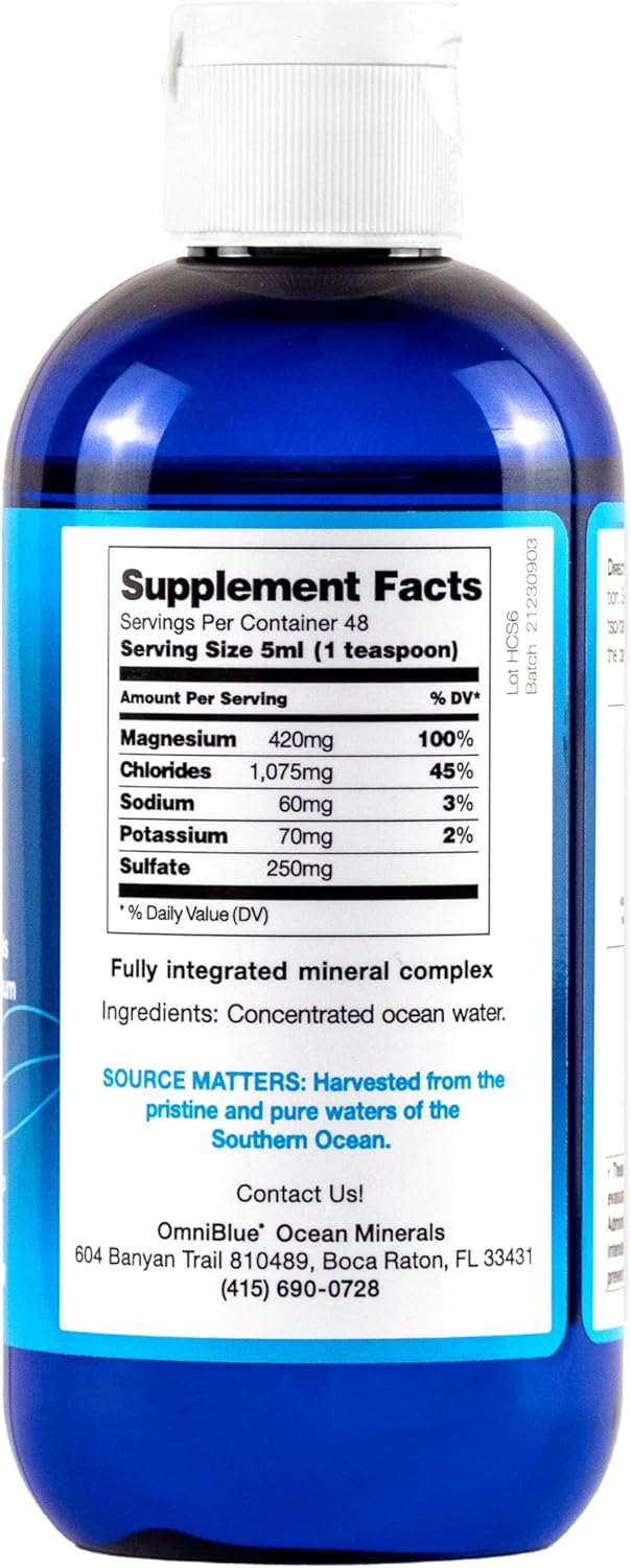 Pure Magnesium Mineral Replenishment Set - OmniBlue Ocean Minerals 8oz & OceanPower Topical Spray 6oz | 70+ Trace Minerals | Additive-Free