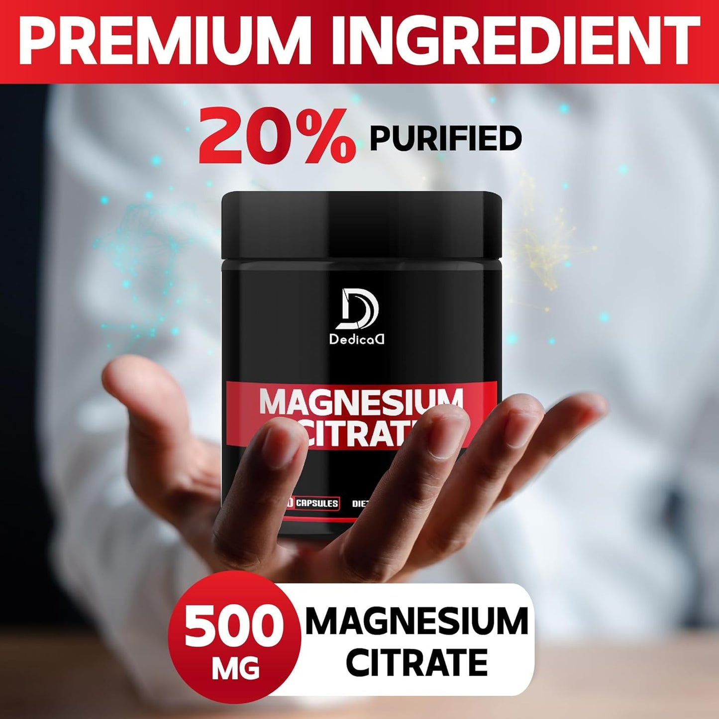 Pure Magnesium Supplement Capsules - 500mg Citrato de Magnesio for Digestive Health, Muscle Mass & Energy - 150 Capsules, 5-Month Supply