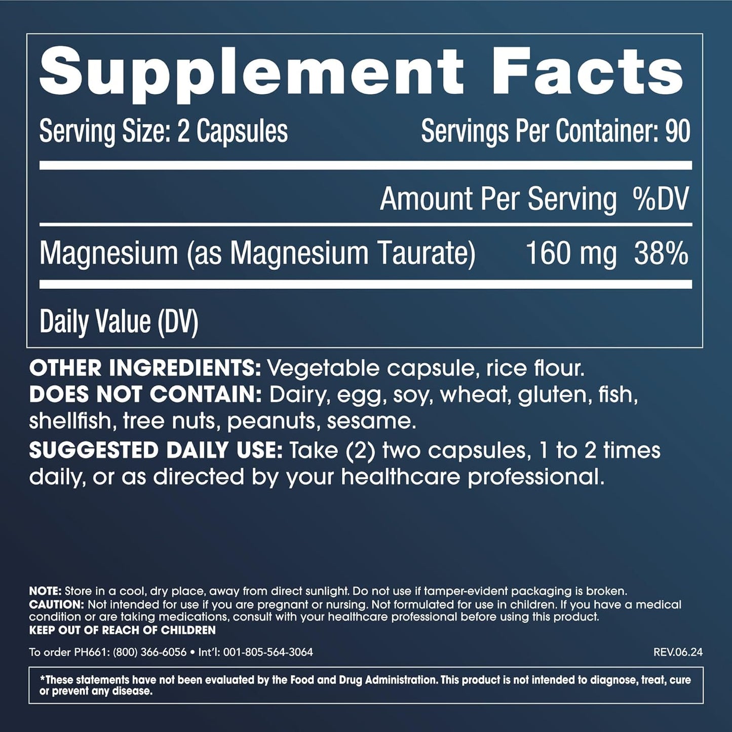 Pure Magnesium Taurate Supplement 160mg | Supports Healthy Aging, Brain, Heart, Muscle | Optimal Bioavailability | 180 Capsules, Third-Party Tested