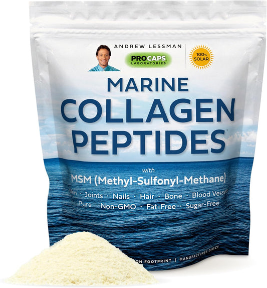 Pure Marine Collagen Peptides Powder with MSM - 120 Servings for Radiant Skin & Joint Comfort - Super Soluble, Non-GMO, No Additives.
