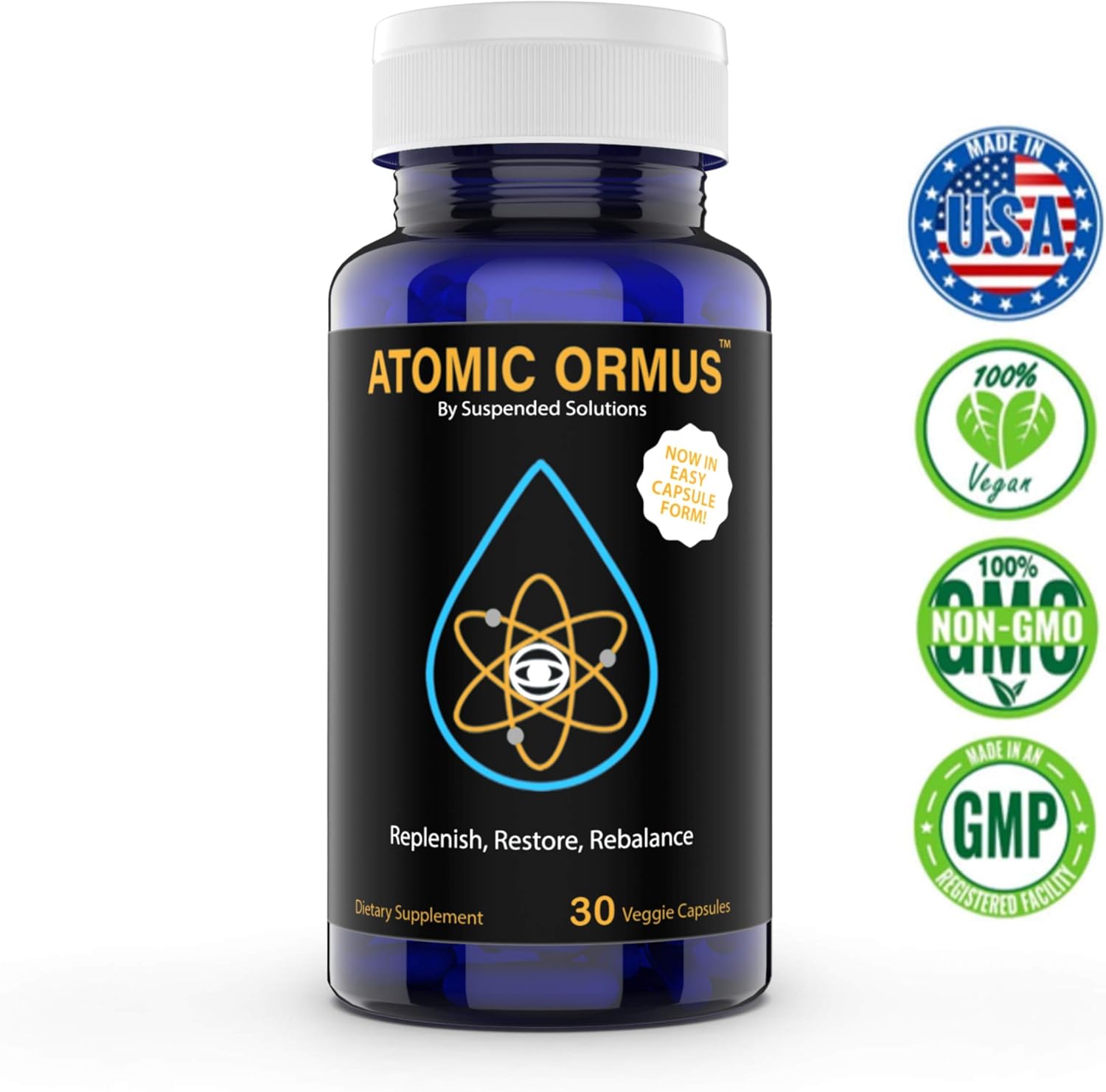 Pure Monatomic Gold ORMUS Capsules - 100% Vegan and Organic Powder - Suspended Solutions - 30 Capsules