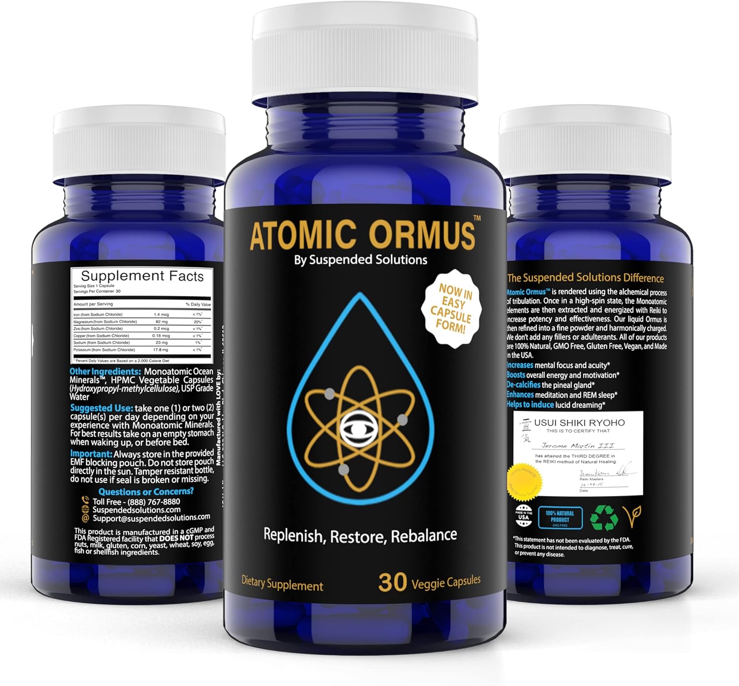 Pure Monatomic Gold ORMUS Capsules - 100% Vegan and Organic Powder - Suspended Solutions - 30 Capsules